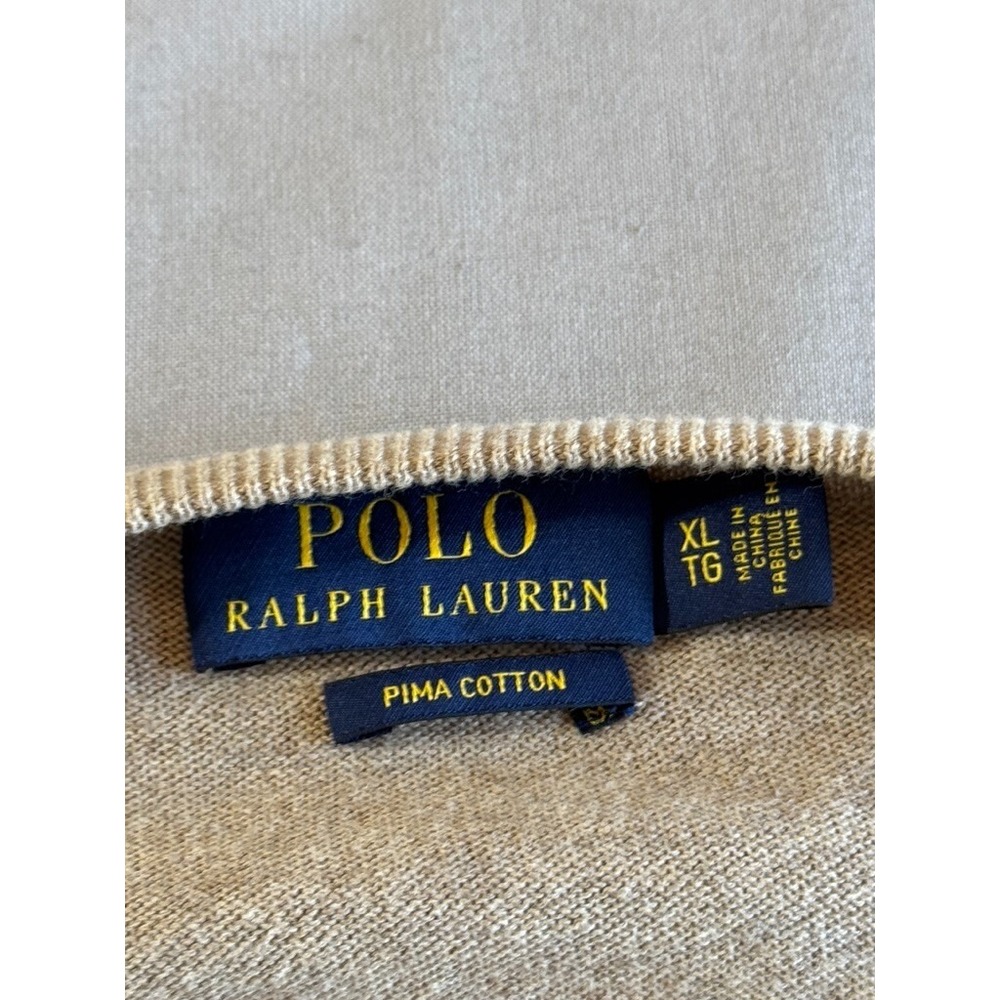 VTG Polo Ralph Lauren Sweater XL 100% PIMA COTTON Tan Pullover V Neck Pony Mens - Picture 4 of 9